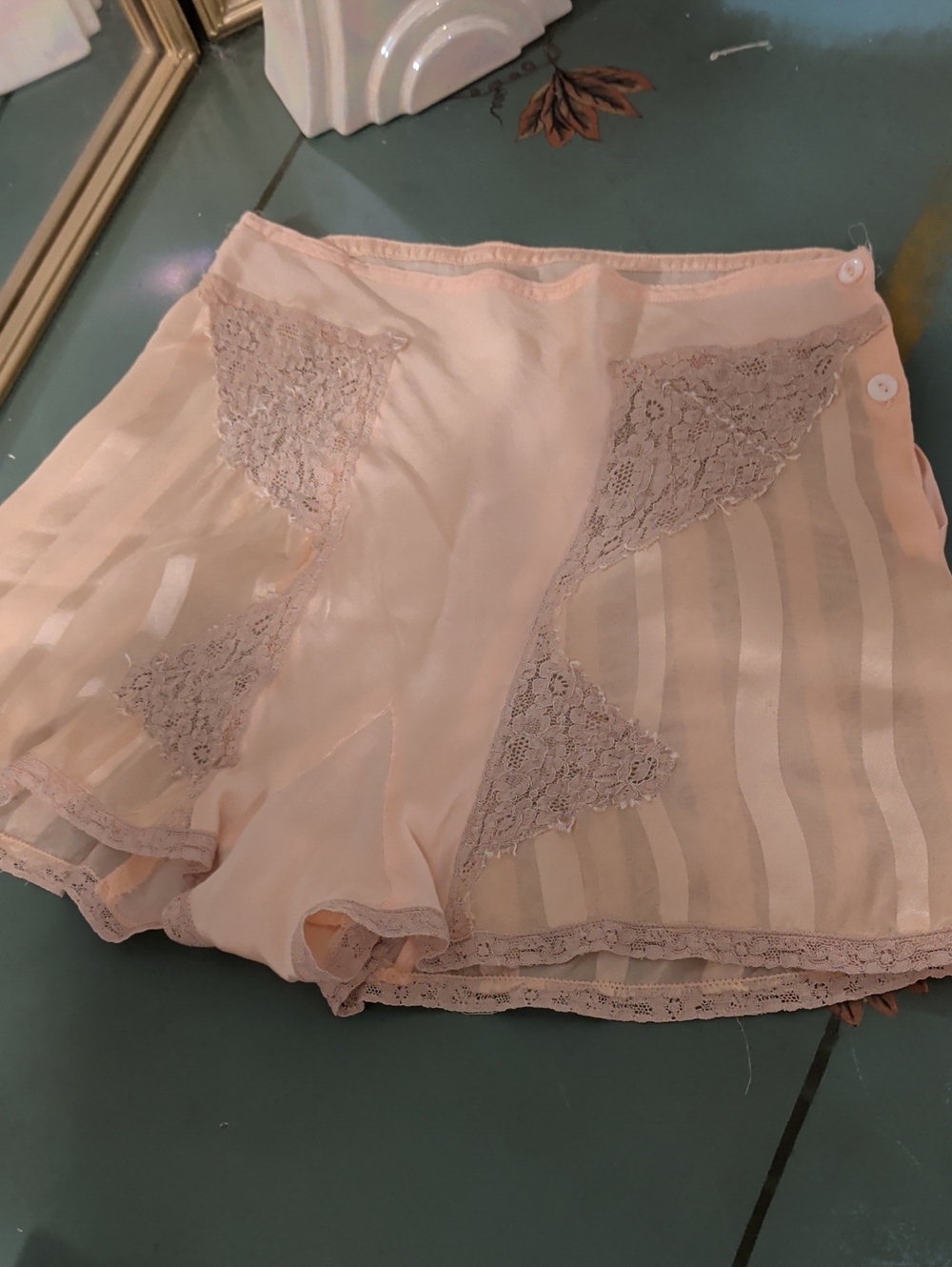 Antique 1920s 30s Silk Tap Pants Peach French Knickers Side Button Art Deco - Picture 5 of 16